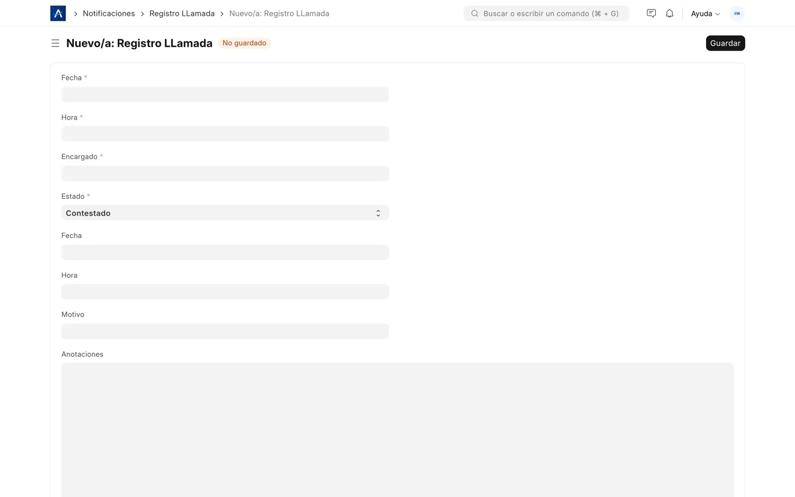 Registro de una llamada en el call center de SFUN