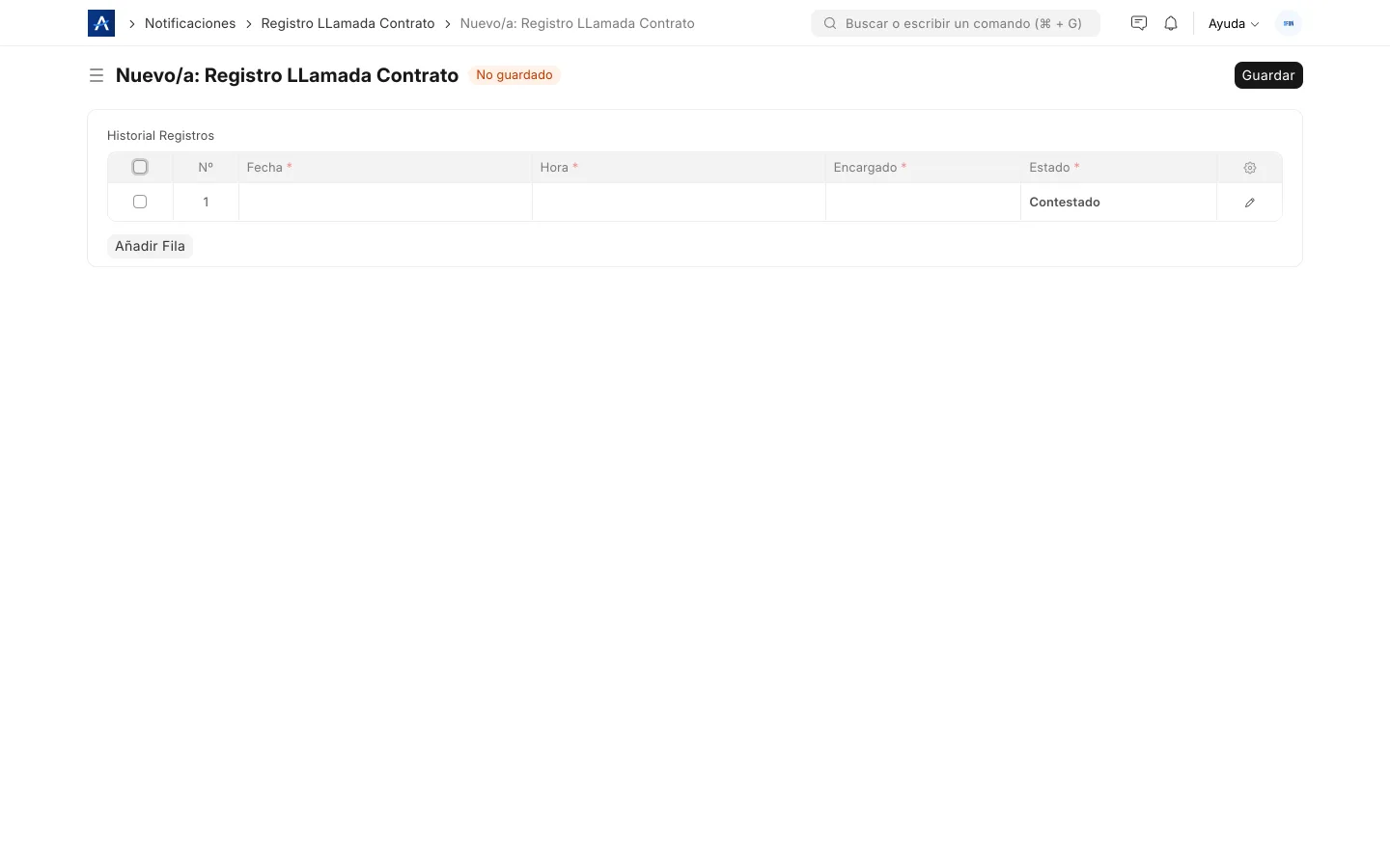 Registro de llamada por contrato en SFUN para seguimiento de salientes y reprogramación