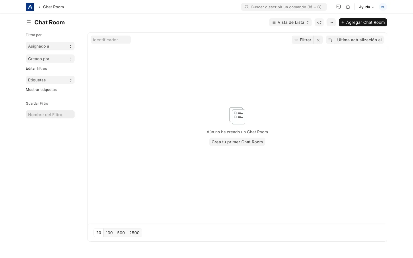 Listado de salas de chat en SFUN para cada situación