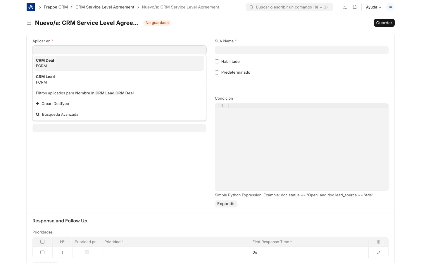 Acuerdo de nivel de servicio (SLA) en el CRM de SFUN con tiempos de respuesta y resolución