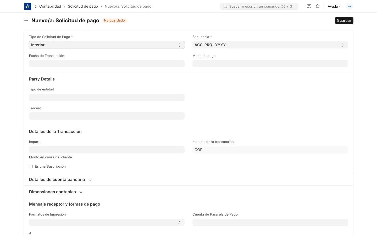Solicitud de pago (checkout) en línea segura en SFUN