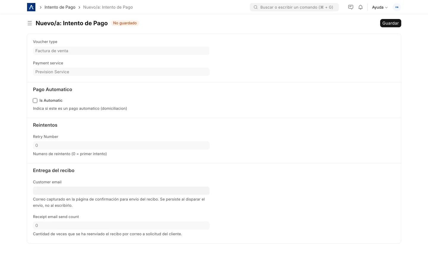 Intento de pago en SFUN para generar enlaces de pago listos para enviar