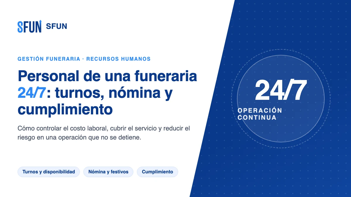 Gestión del personal de una funeraria 24/7: turnos, disponibilidad, nómina con festivos y cumplimiento laboral